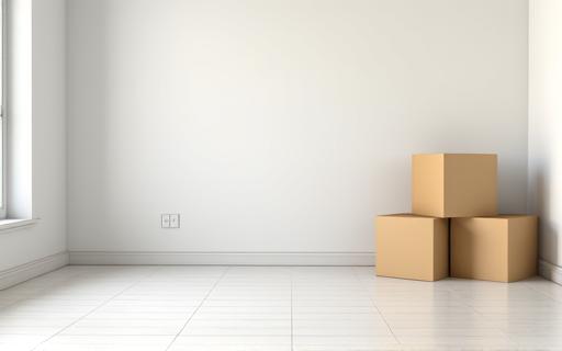 Empty, clean room with packed boxes